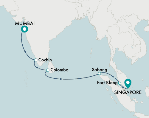 itinerary map of cruise Mumbai to Singapore