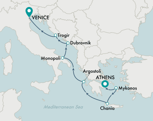 itinerary map of cruise Athens (Piraeus) to Venice