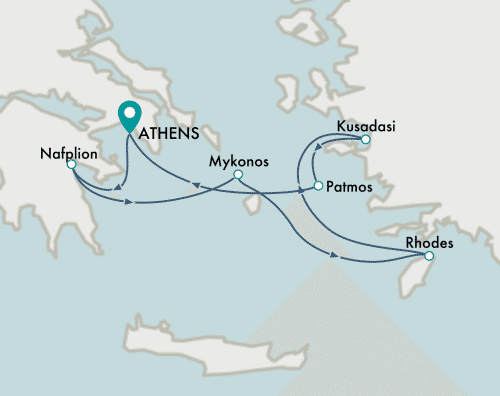 itinerary map of cruise Athens (Piraeus) to Athens (Piraeus)