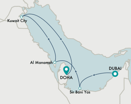 itinerary map of cruise Dubai to Doha