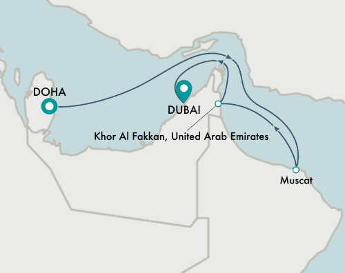 itinerary map of cruise Doha to Dubai