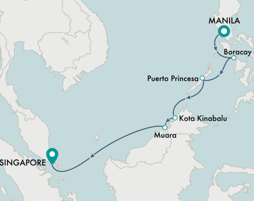 itinerary map of cruise Manila to Singapore