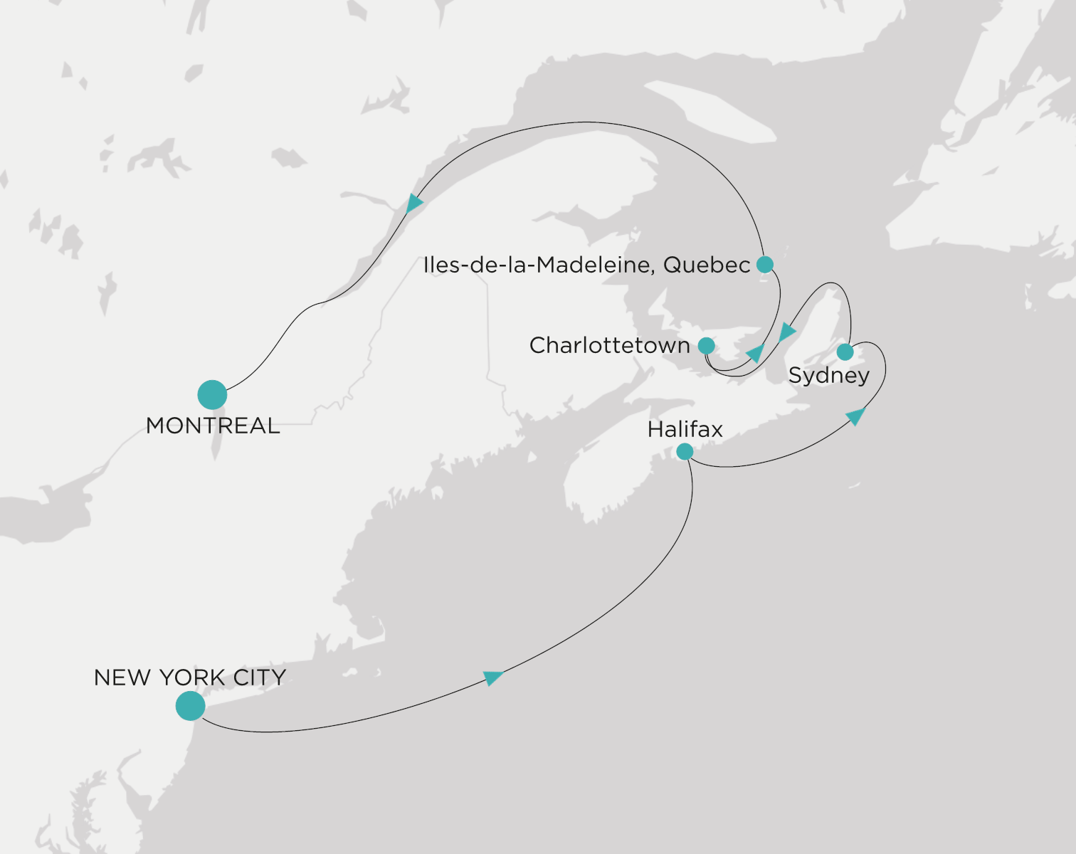 Crystal Symphony CSY-007-260925 official itinerary map from New York City to Montreal