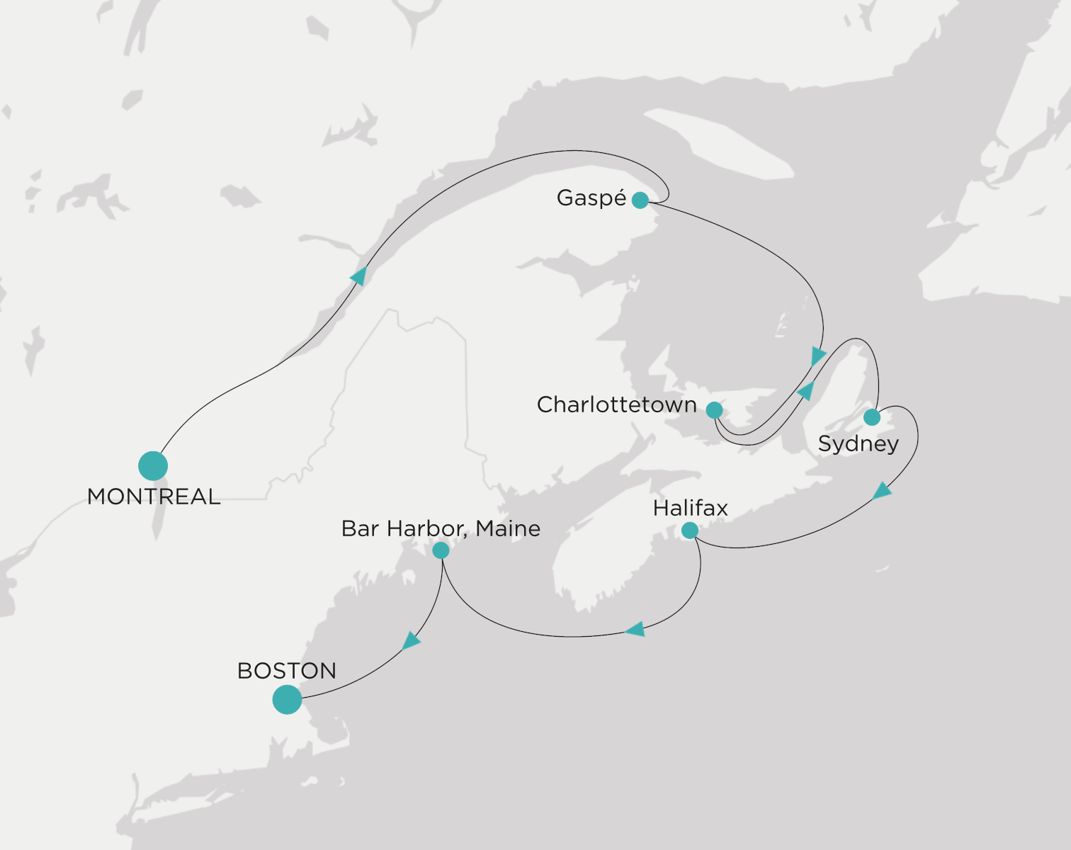 Crystal Symphony CSY-007-261002 official itinerary map from Montreal to Boston
