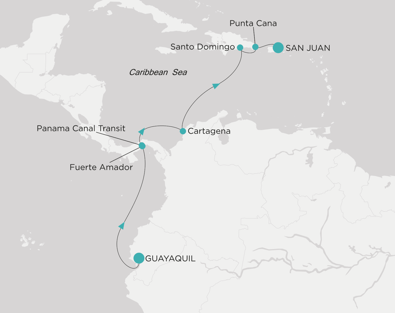 Crystal Symphony CSY-009-260905 official itinerary map from Guayaquil to San Juan