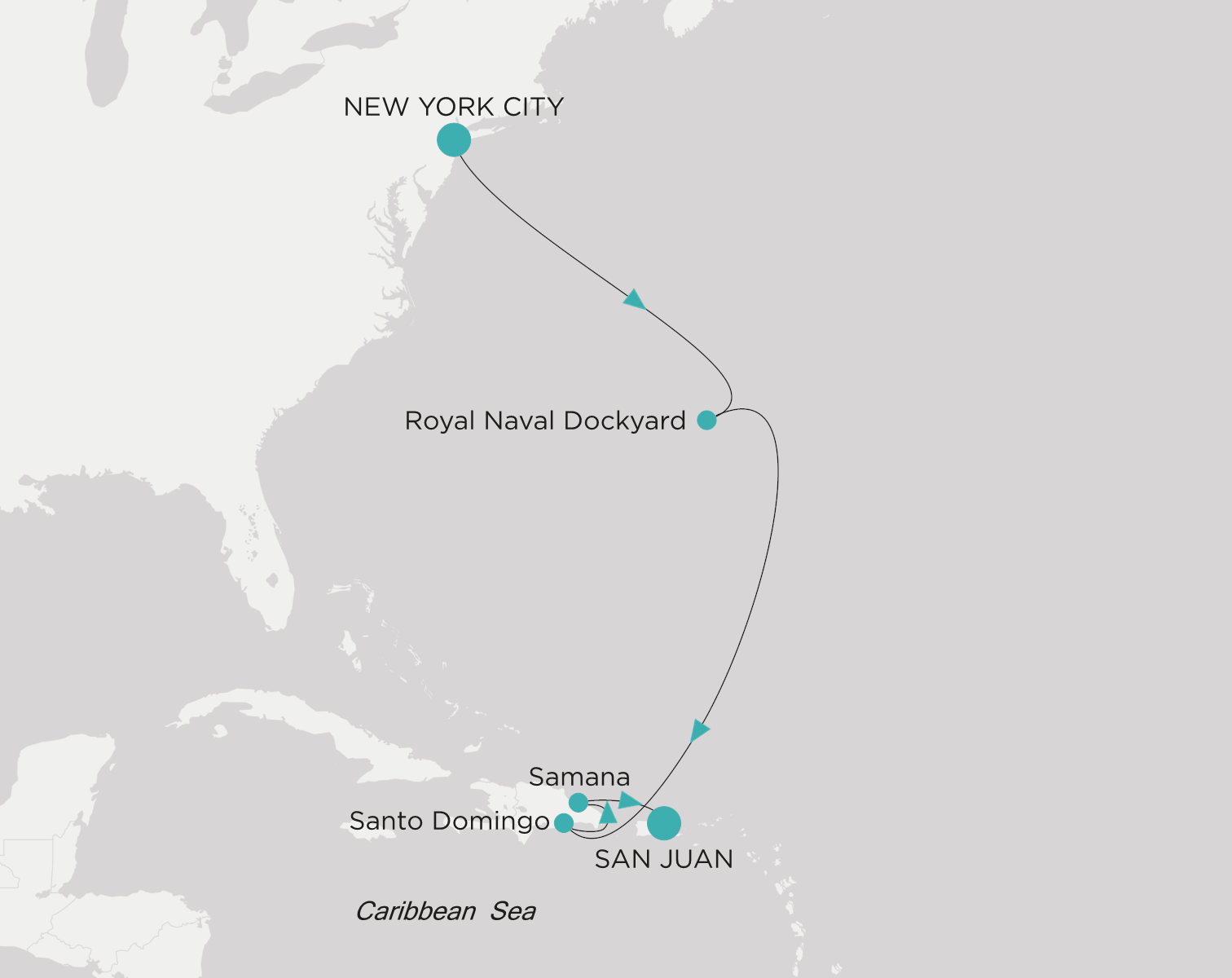 Crystal Symphony CSY-009-261026 official itinerary map from New York City to San Juan