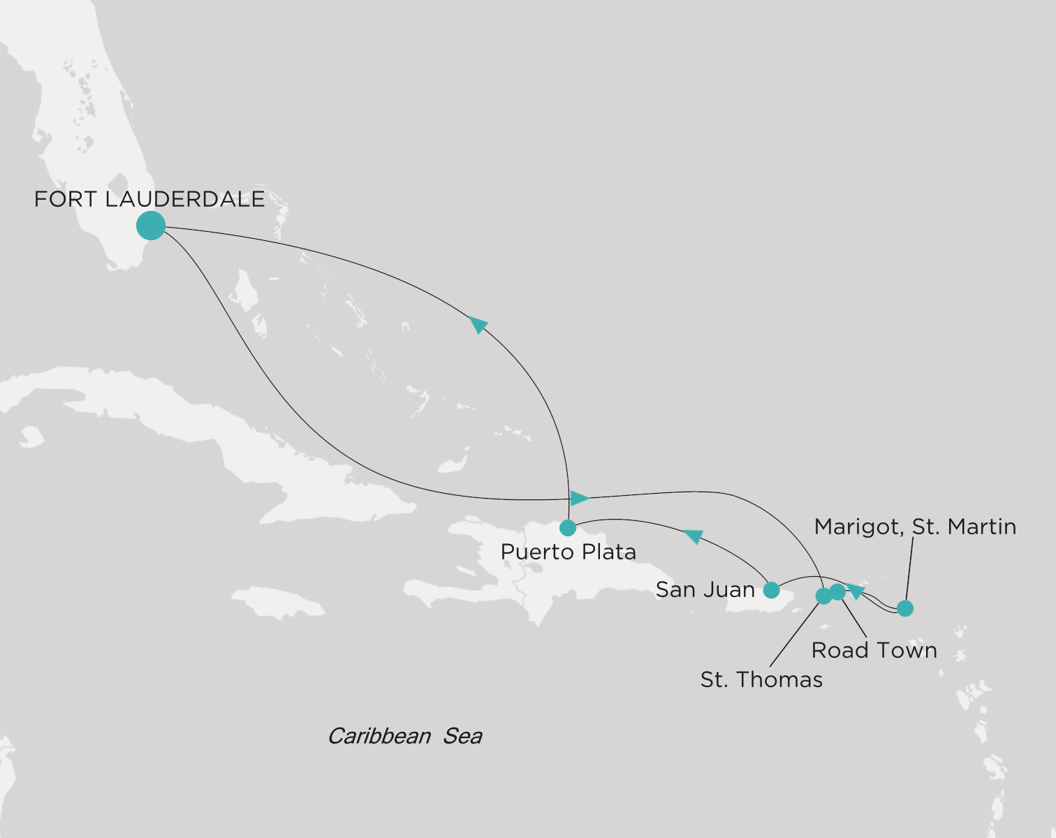 Crystal Symphony CSY-009-261124 official itinerary map from Fort Lauderdale to Fort Lauderdale
