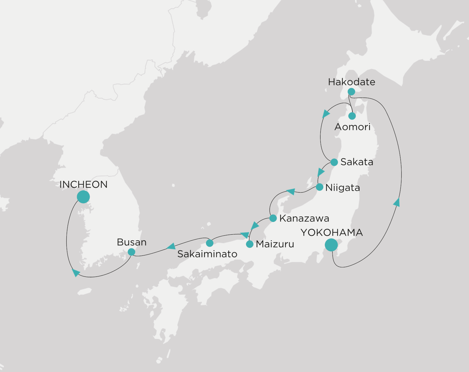 Crystal Symphony CSY-011-260520 official itinerary map from Tokyo to Incheon (Seoul)