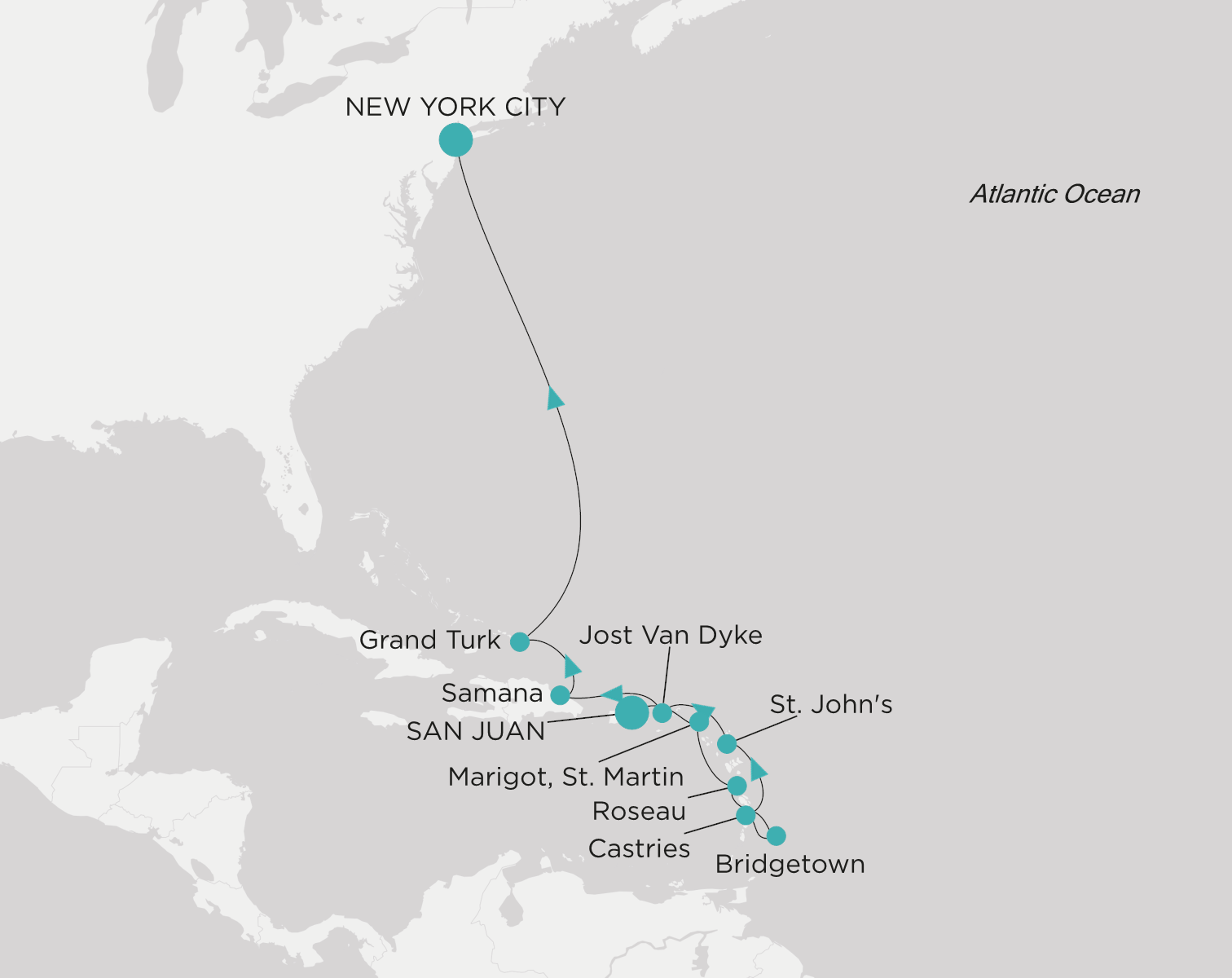 Crystal Symphony CSY-011-260914 official itinerary map from San Juan to New York City
