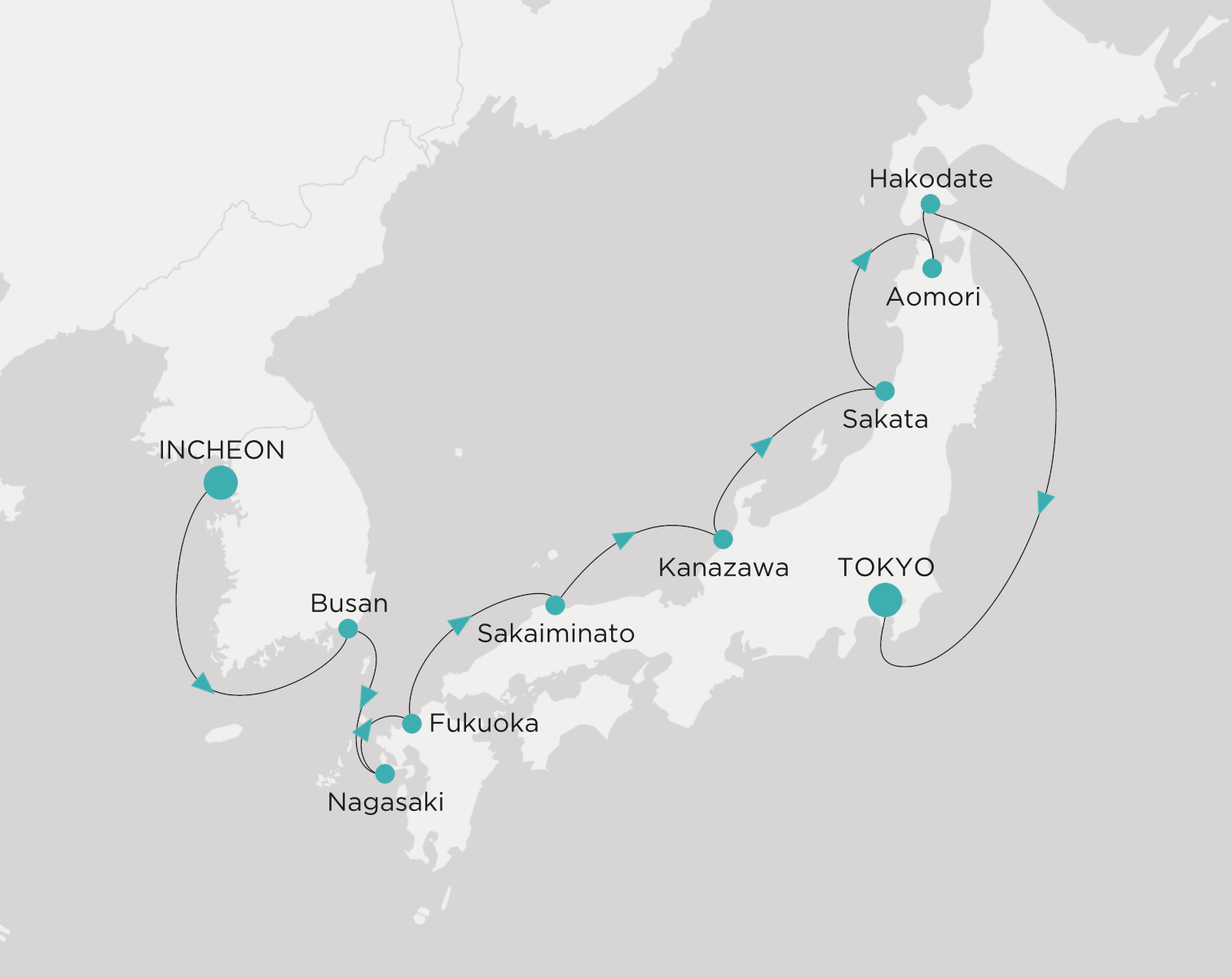 Crystal Symphony CSY-012-260427 official itinerary map for Incheon to Tokyo