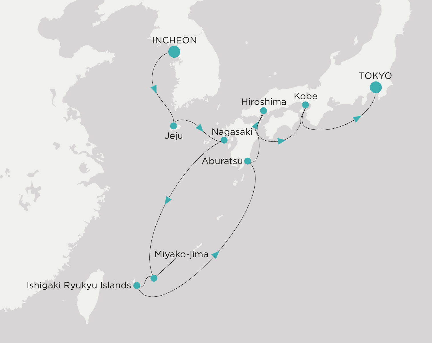 Crystal Symphony CSY-012-260531 official itinerary map for Incheon (Seoul) to Tokyo