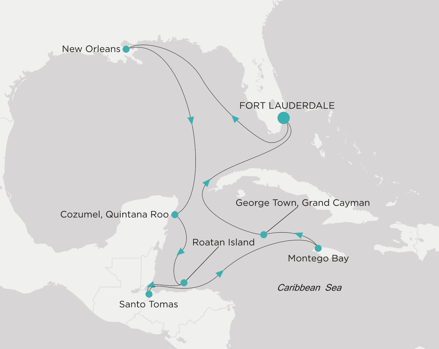 Crystal Symphony CSY-013-261111 official itinerary map from Fort Lauderdale to Fort Lauderdale