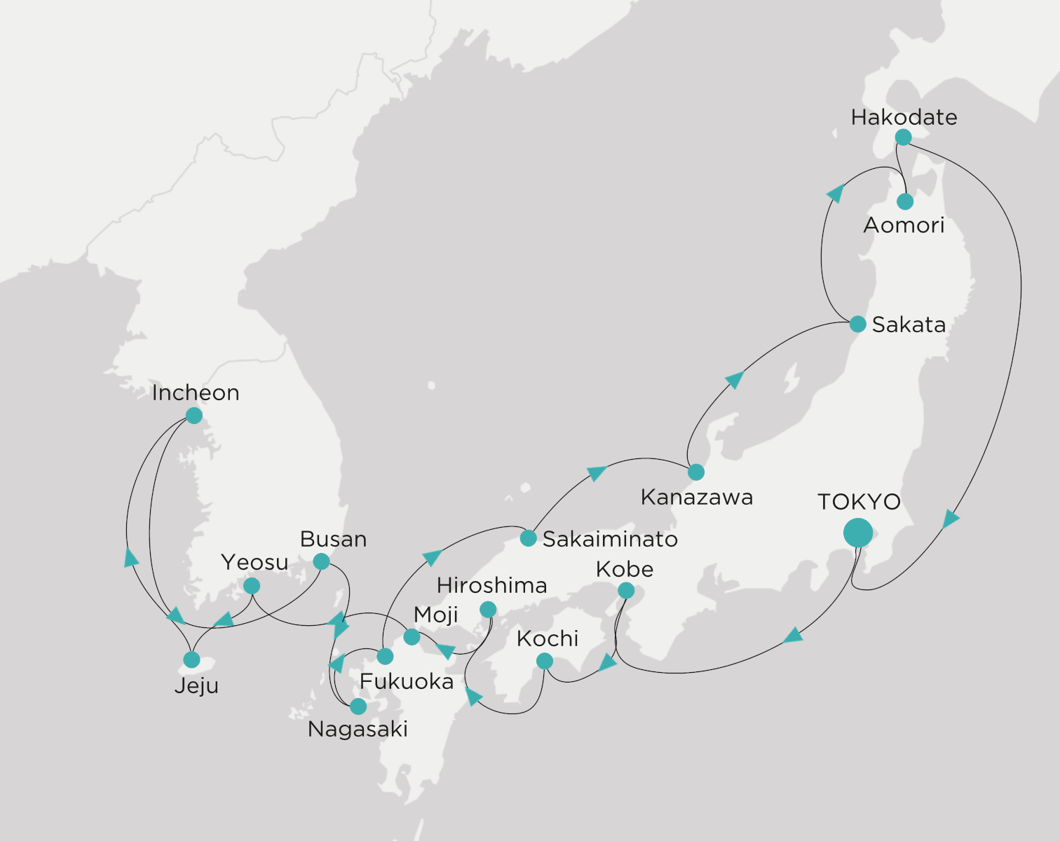 Crystal Symphony CSY-C21-260418 official itinerary map from Tokyo to Tokyo