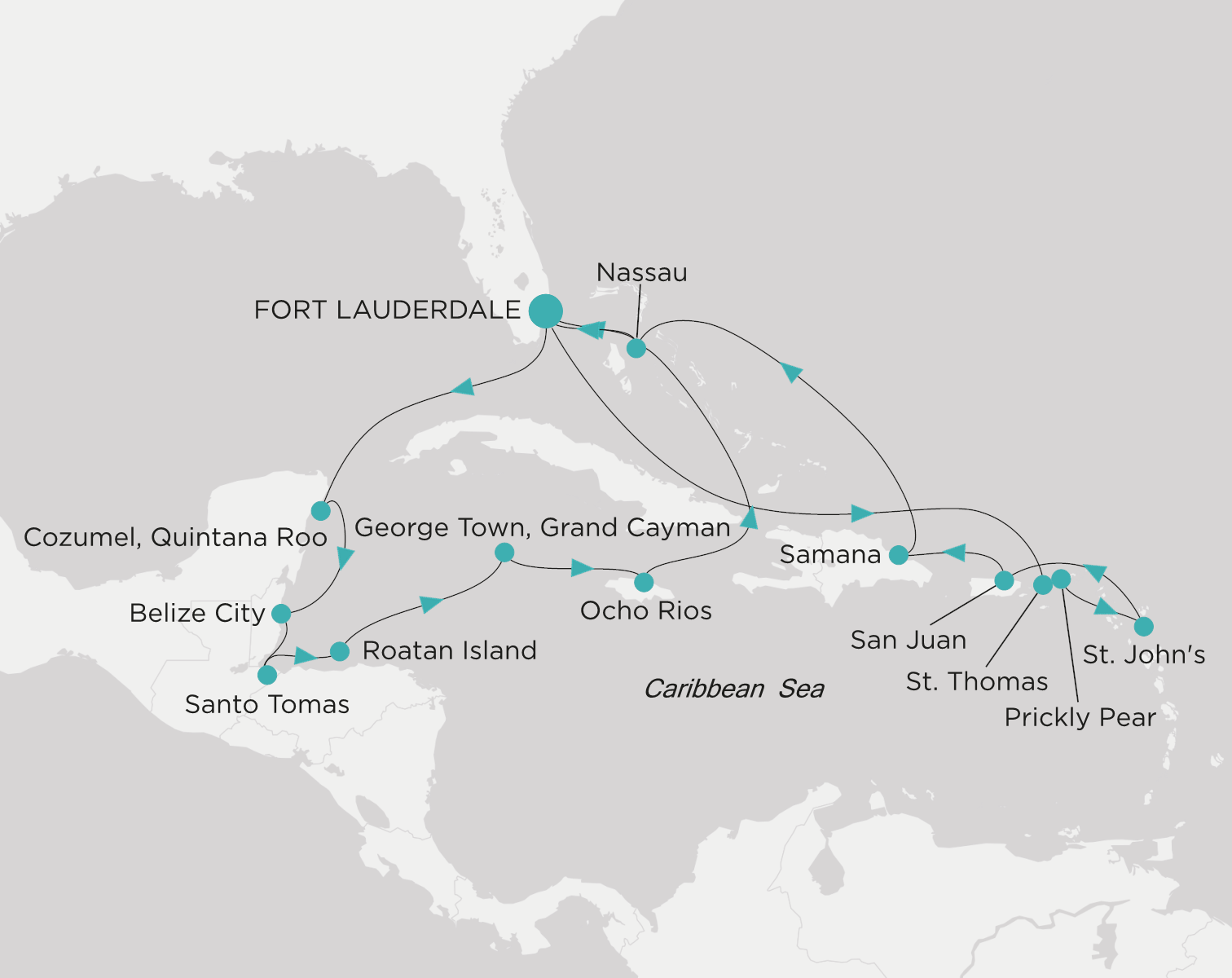 Crystal Symphony CSY-C21-261220 official itinerary map from Fort Lauderdale to Fort Lauderdale