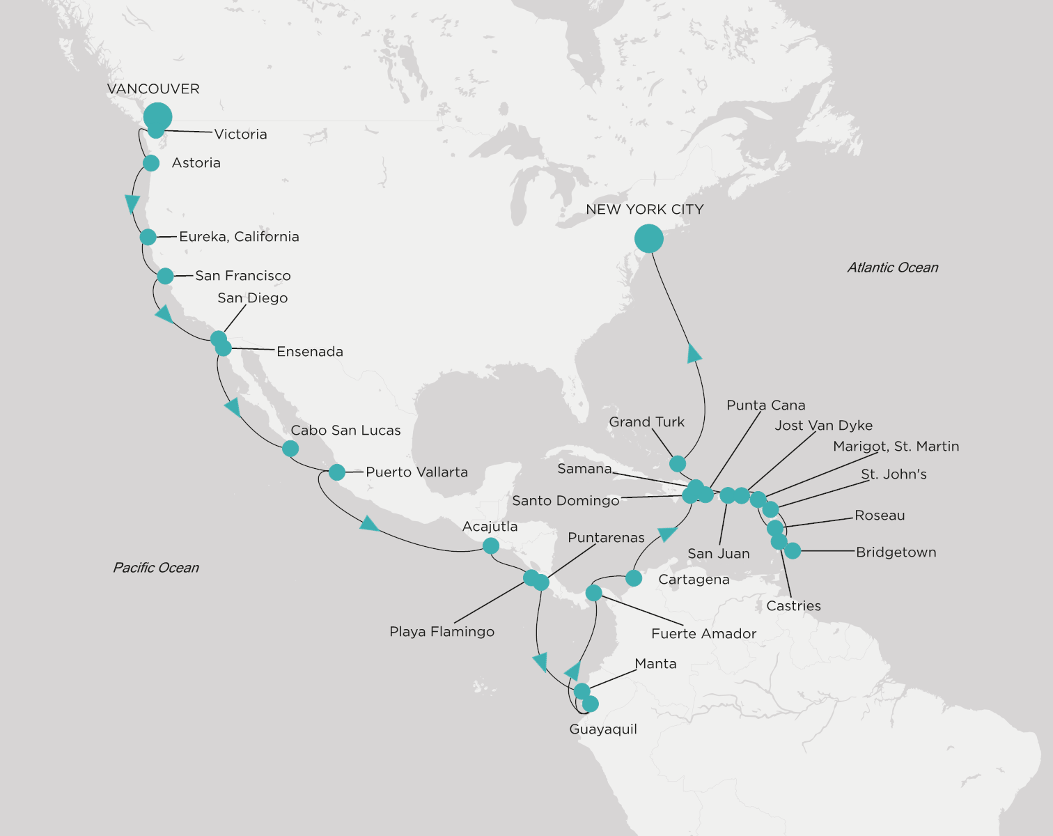 Crystal Symphony CSY-C39-260817 official itinerary map from Vancouver to New York City