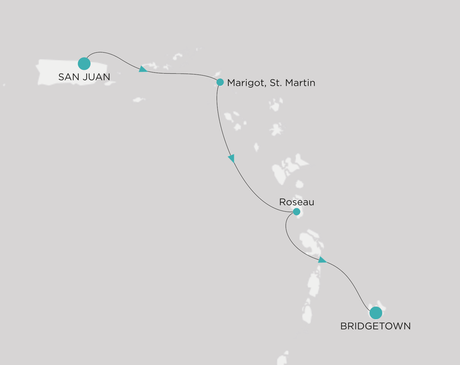 Crystal Symphony CSY-S03-260914 official itinerary map from San Juan to Bridgetown