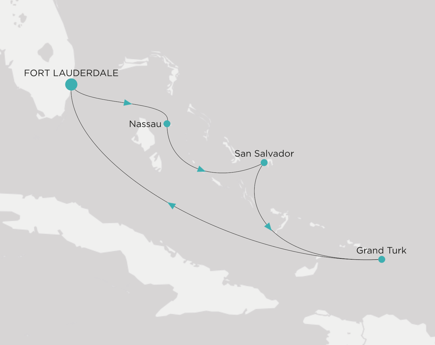 Crystal Symphony CSY-005-270110 official itinerary map from Fort Lauderdale to Fort Lauderdale