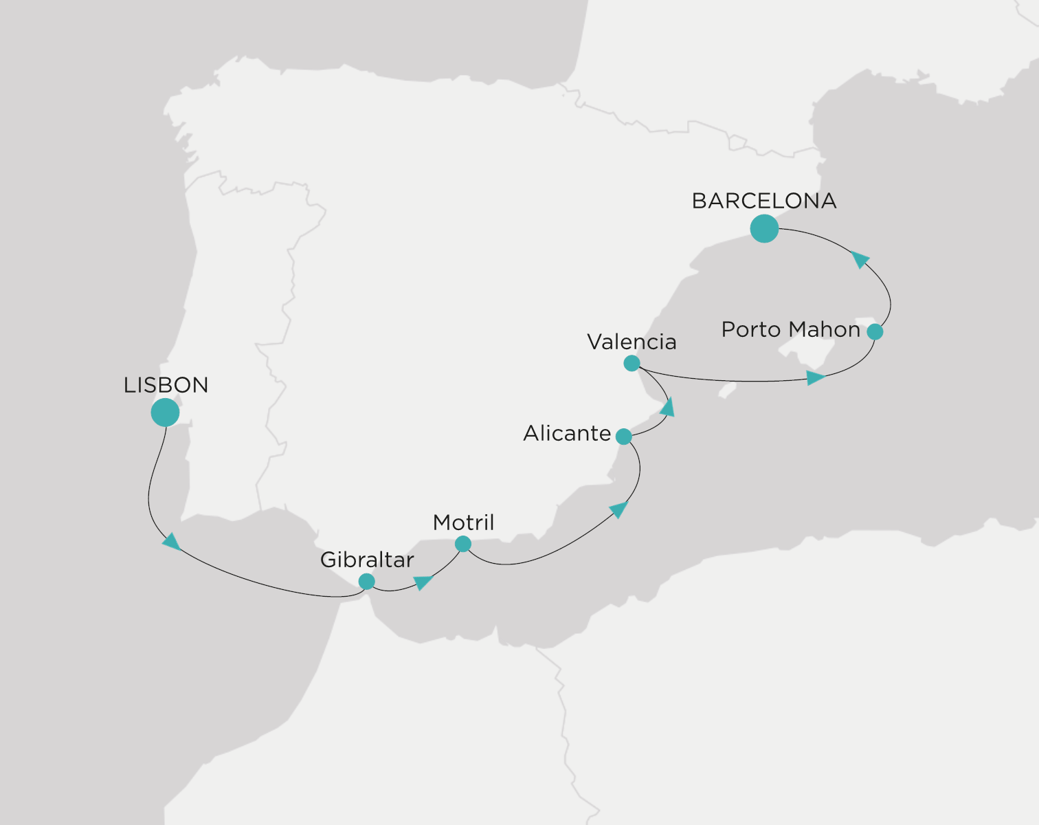 Crystal Symphony CSY-007-270412 official itinerary map from Lisbon to Barcelona
