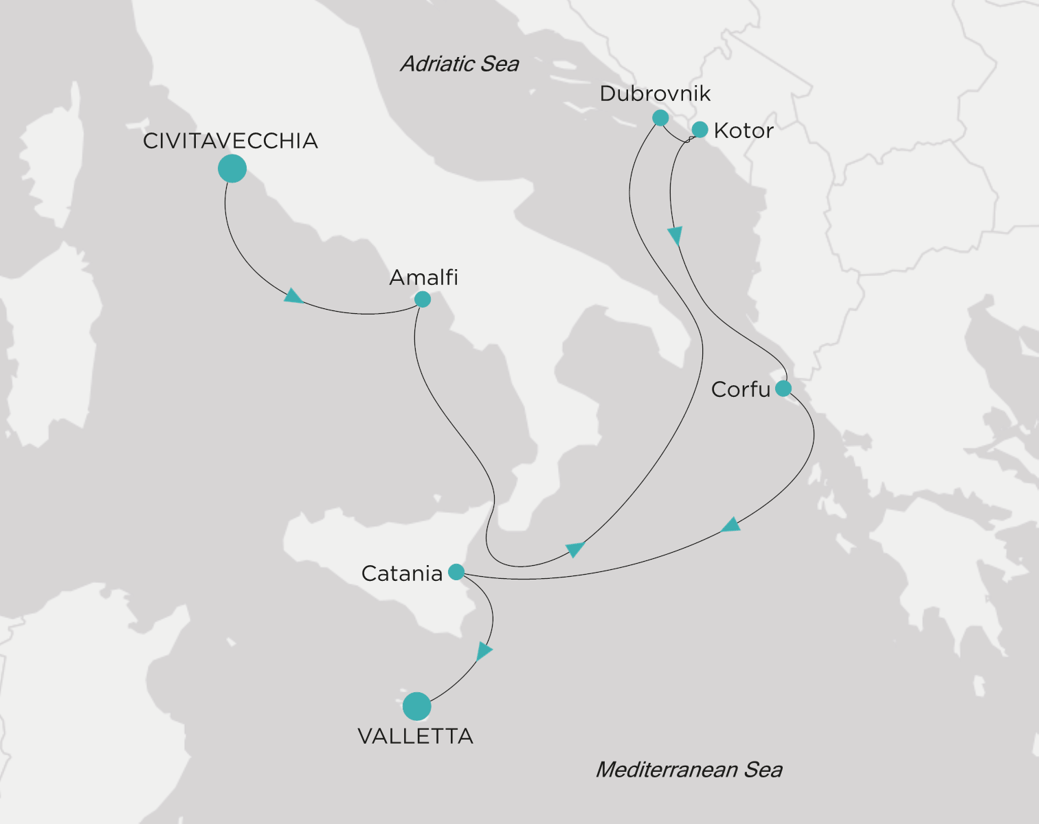 Crystal Symphony CSY-007-270520 official itinerary map from Civitavecchia (Rome) to Valletta