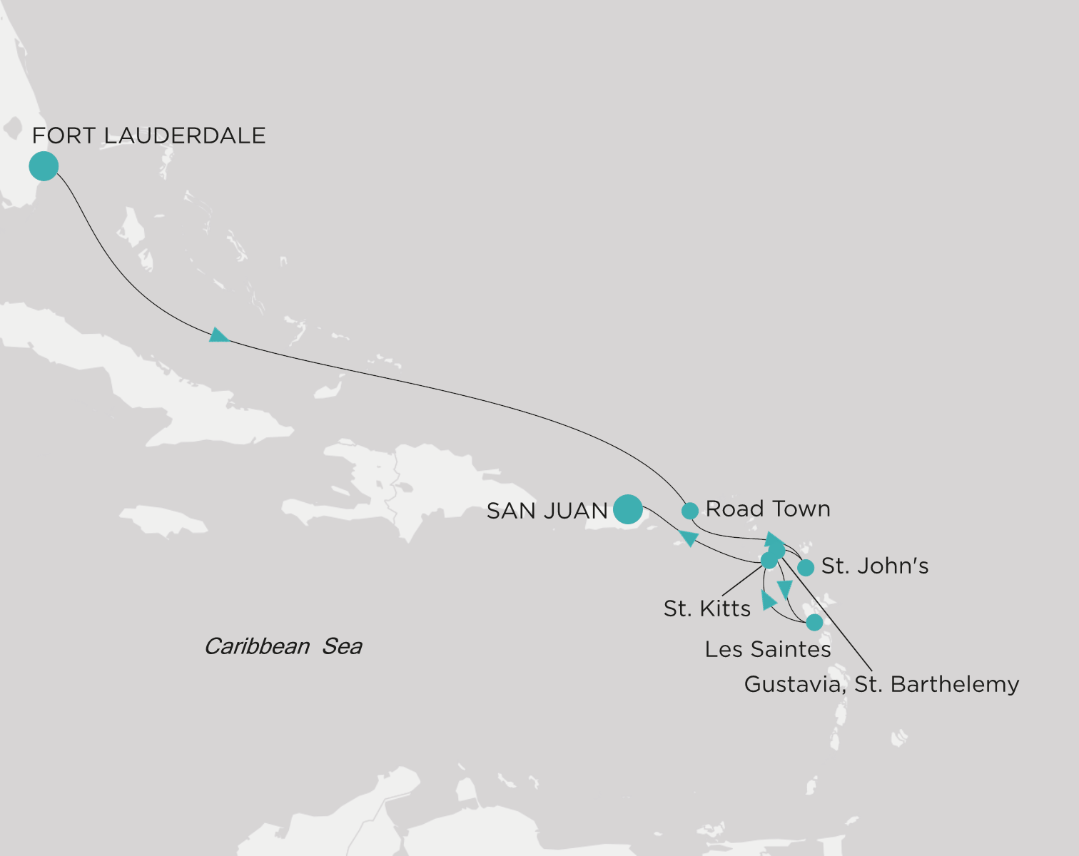 Crystal Symphony CSY-008-270209 official itinerary map from Fort Lauderdale to San Juan