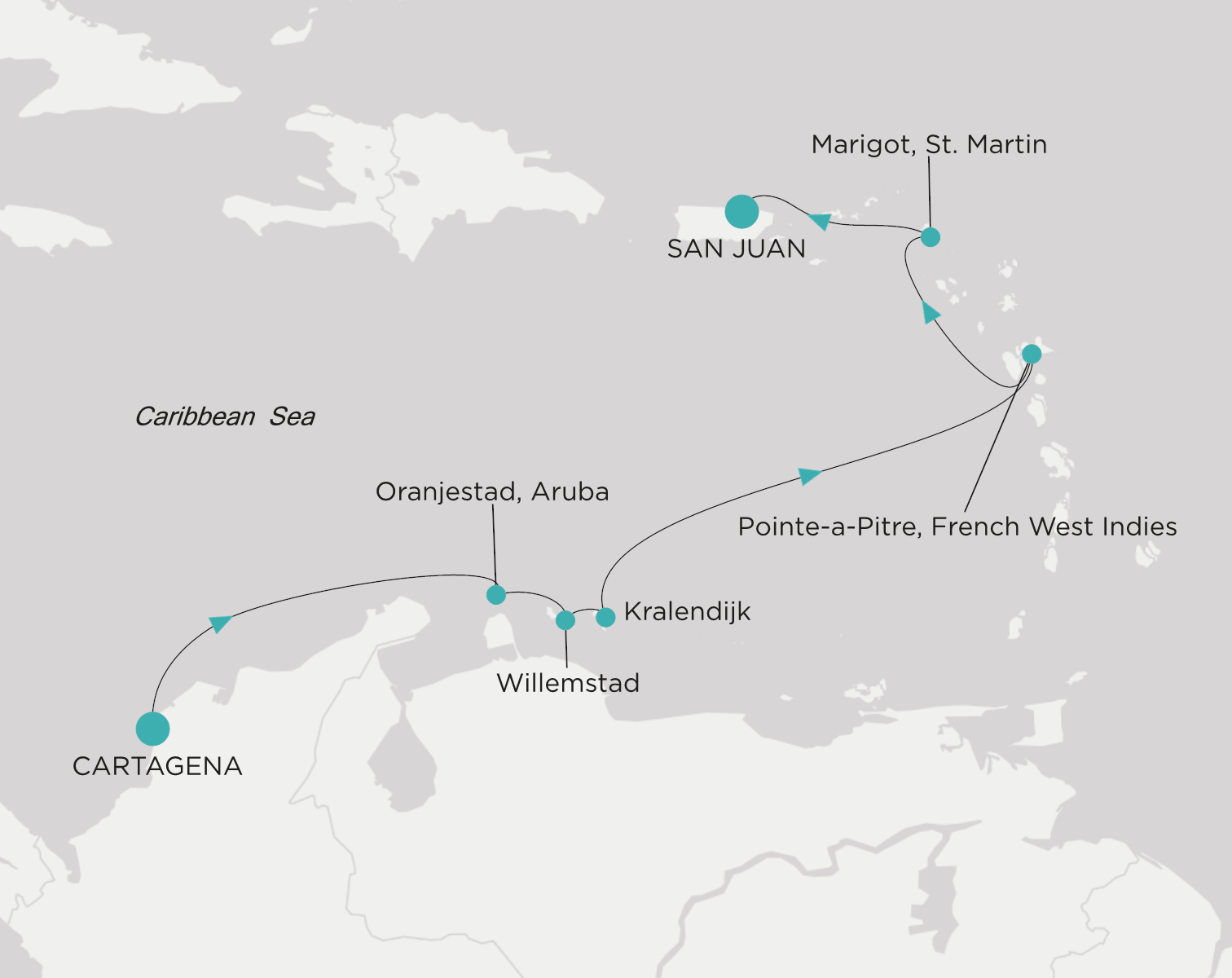 Crystal Symphony CSY-008-271202 official itinerary map from Cartagena to San Juan