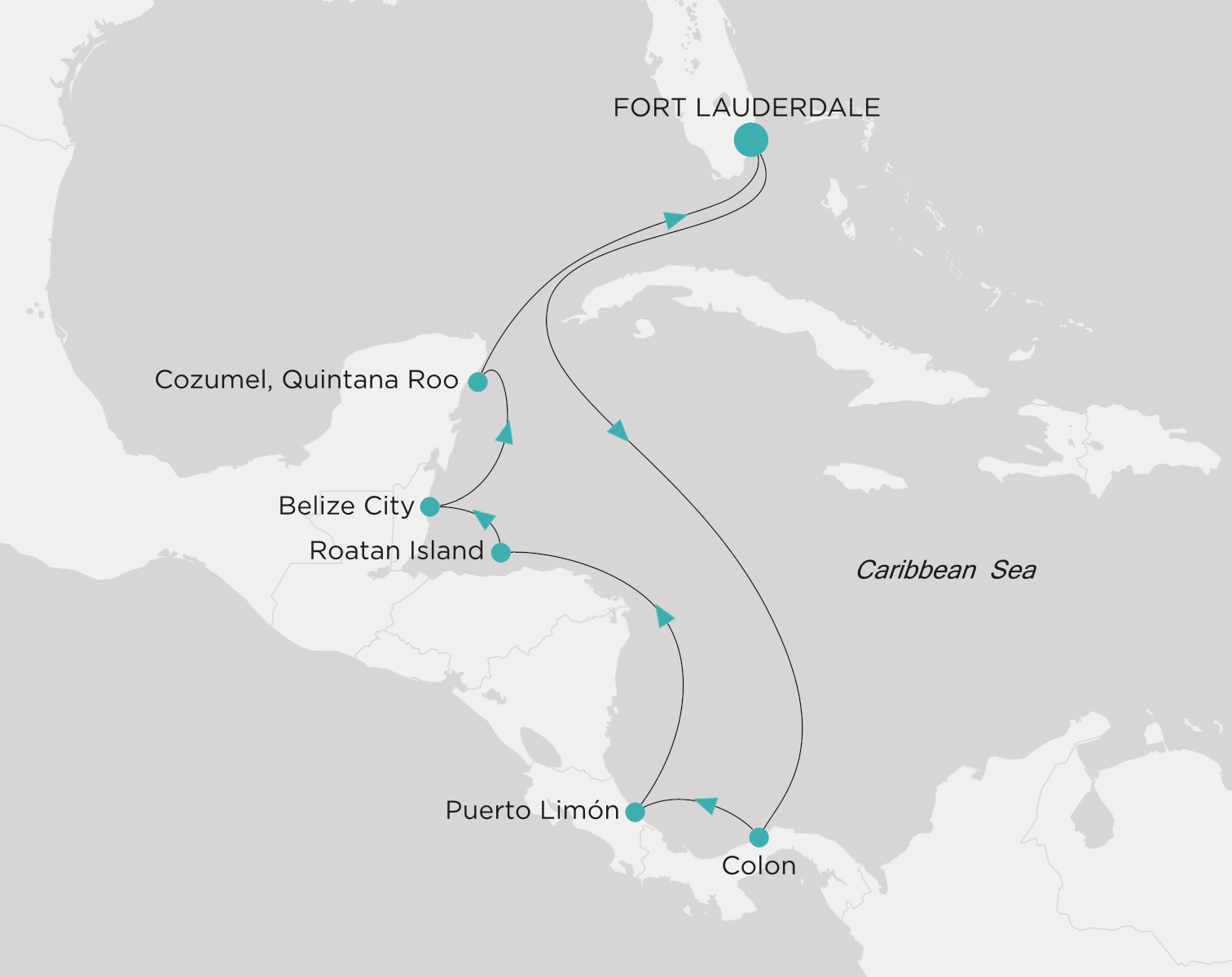 Crystal Symphony CSY-010-270226 official itinerary map from Fort Lauderdale to Fort Lauderdale