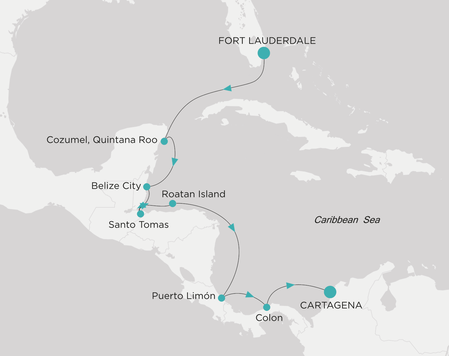 Crystal Symphony CSY-010-271122 official itinerary map from Fort Lauderdale to Cartagena