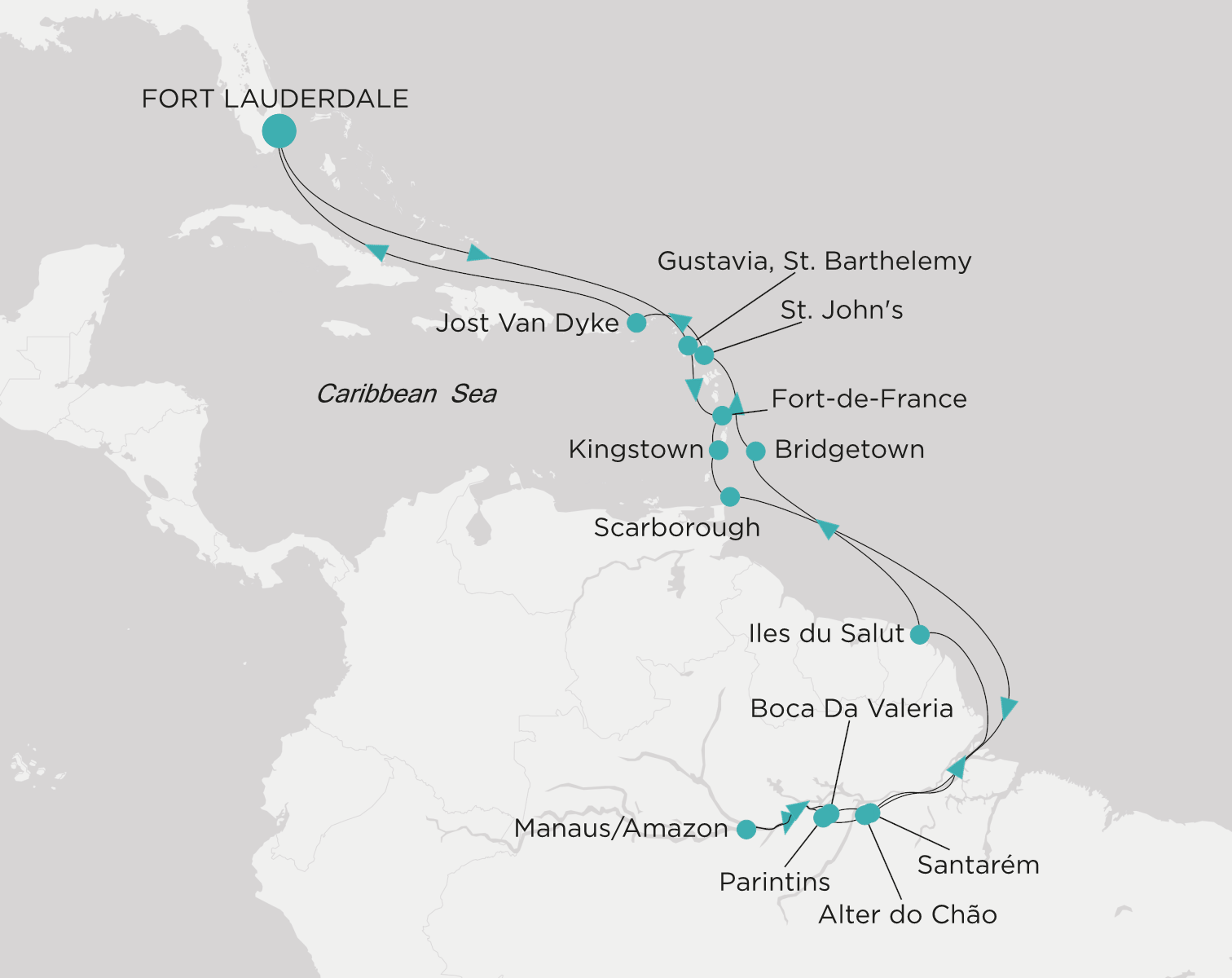 Crystal Symphony CSY-025-270115 official itinerary map from Fort Lauderdale to Fort Lauderdale