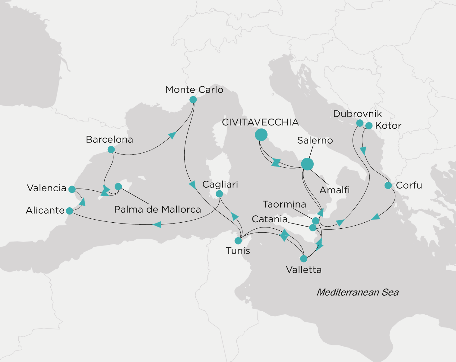 Crystal Symphony CSY-C23-270520 official itinerary map from Civitavecchia (Rome) to Civitavecchia (Rome)