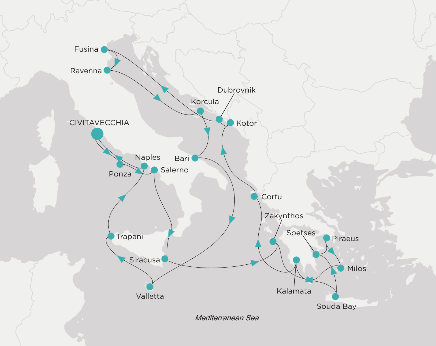 Crystal Symphony CSY-C24-270426 official itinerary map from Civitavecchia (Rome) to Civitavecchia (Rome)