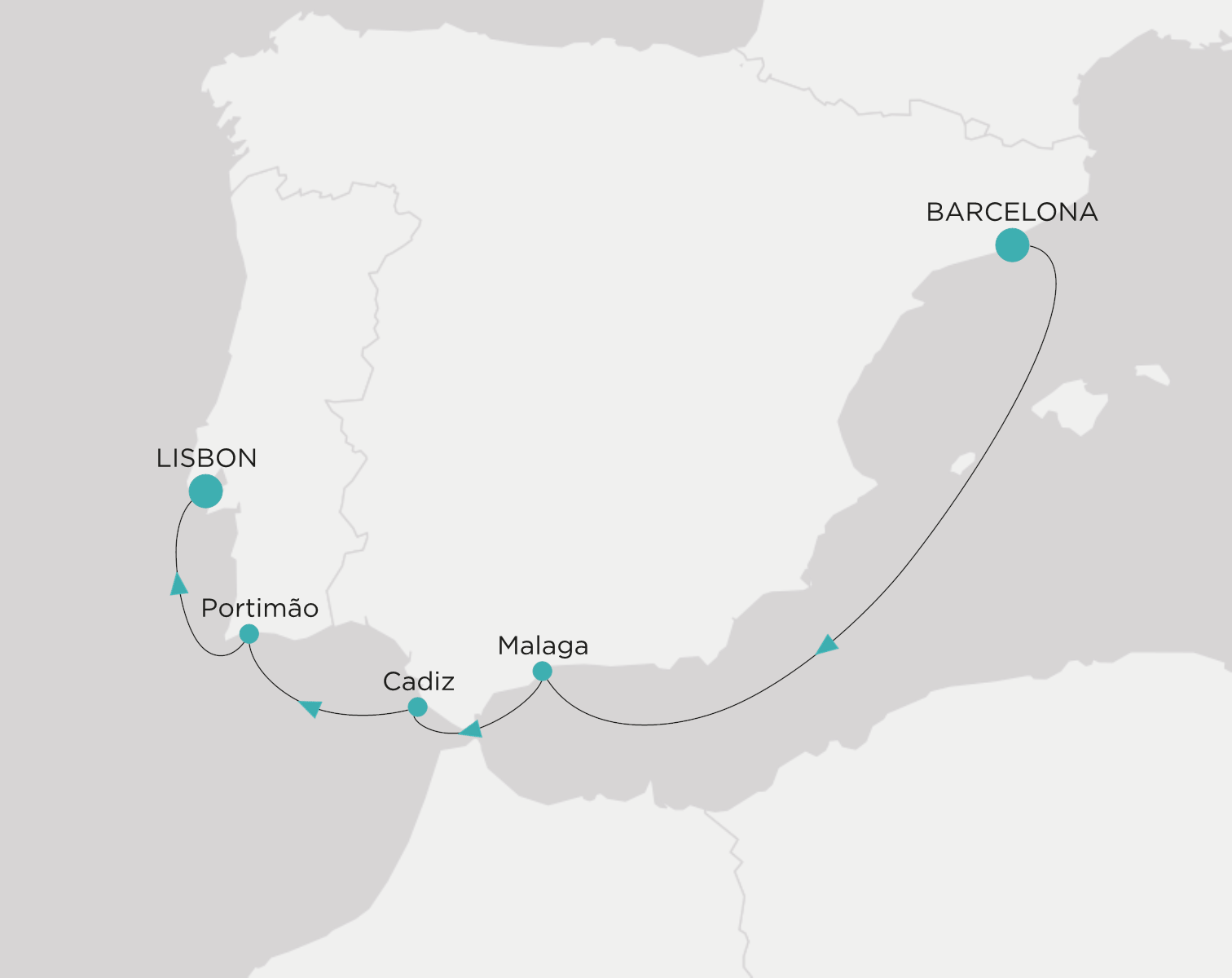 Crystal Symphony CSY-S05-271013 official itinerary map from Barcelona to Lisbon
