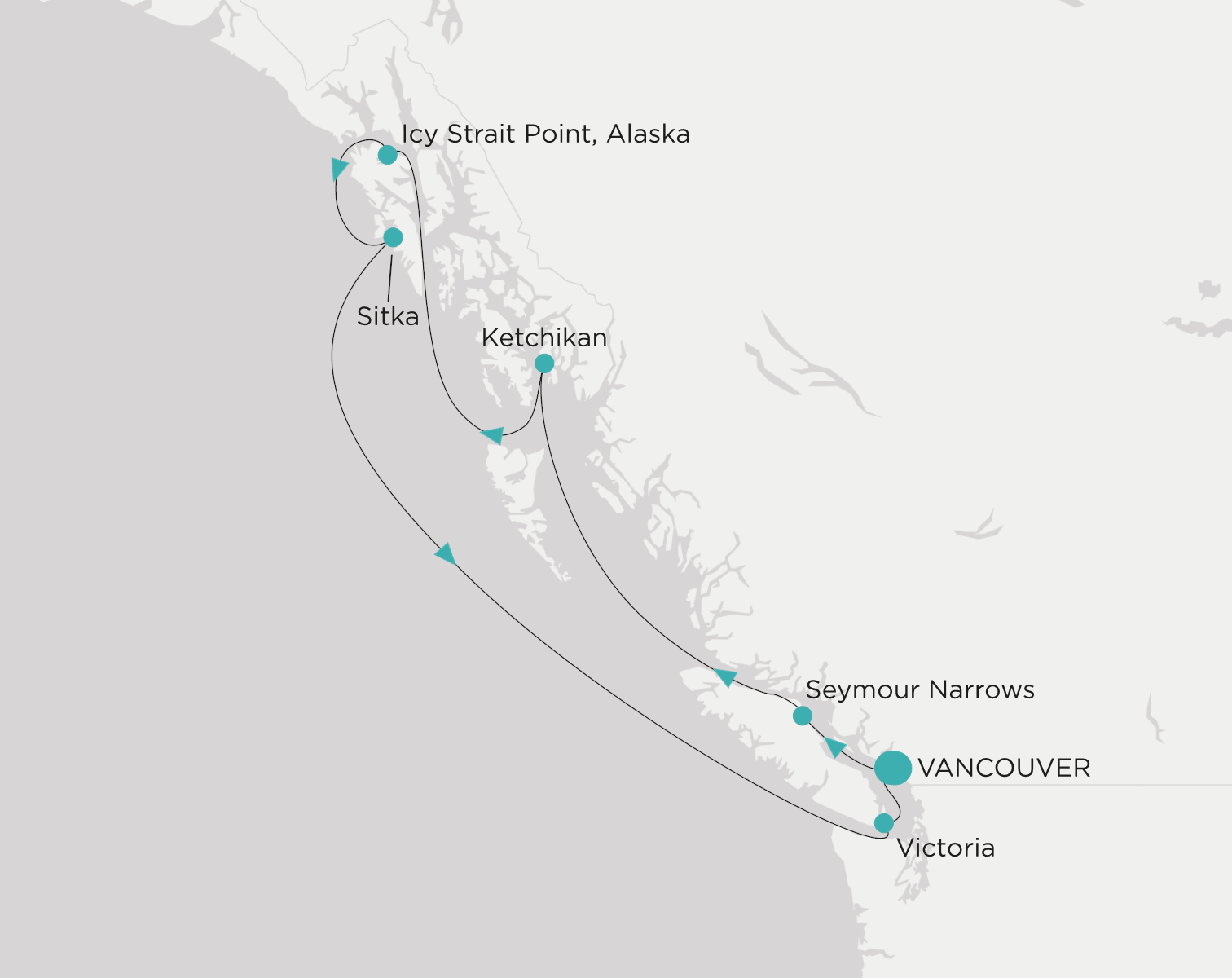 Crystal Symphony CSY-008-280727 official itinerary map from Vancouver to Vancouver