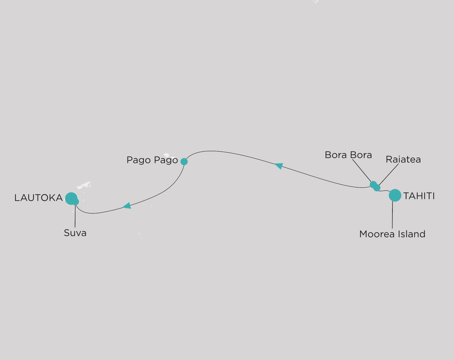 Crystal Symphony CSY-009-280213 official itinerary map from Tahiti (Papeete) to Lautoka
