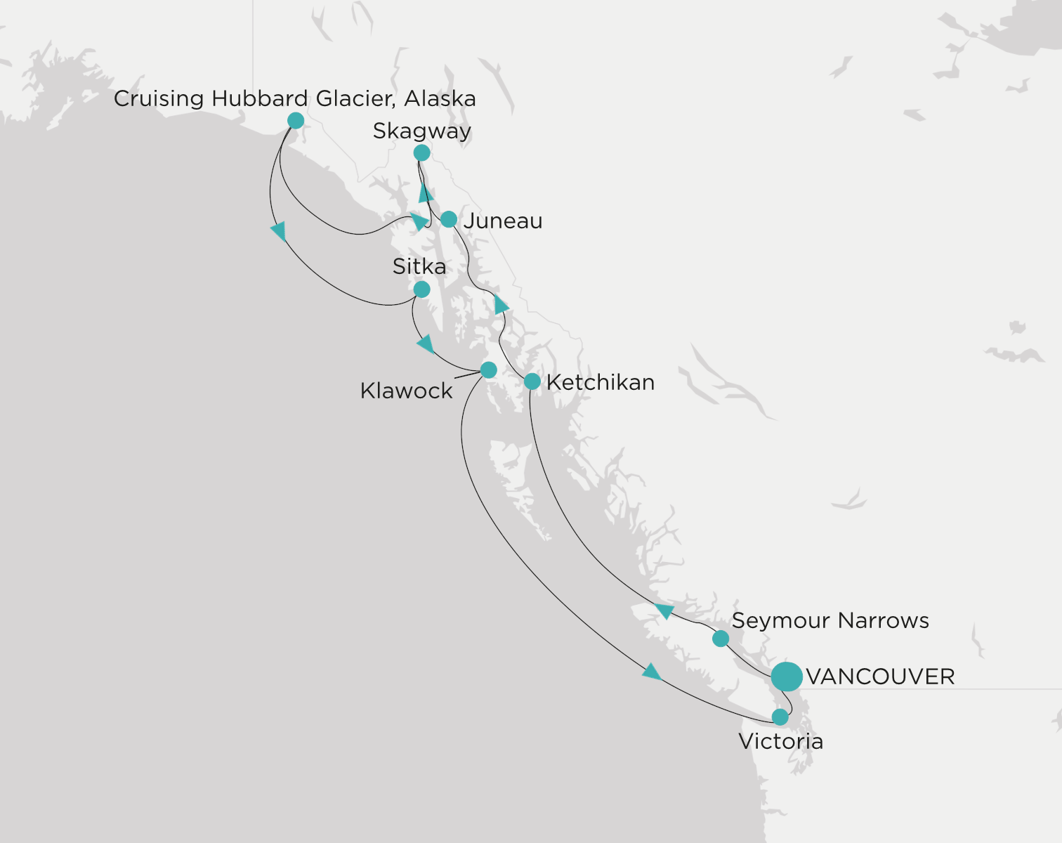 Crystal Symphony CSY-010-280703 official itinerary map from Vancouver to Vancouver