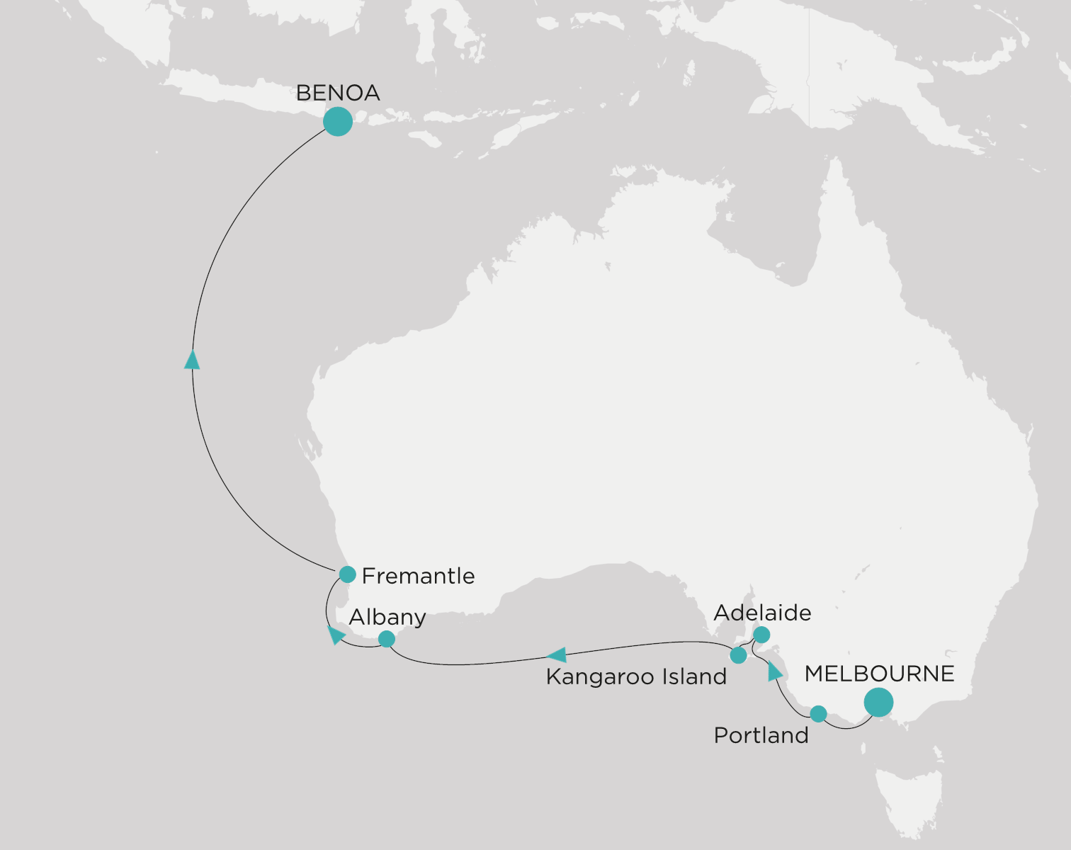 Crystal Symphony CSY-013-280310 official itinerary map from Melbourne to Benoa (Bali)