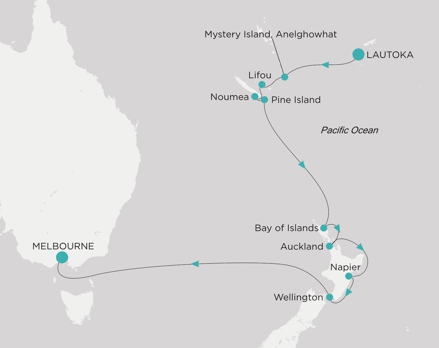 Crystal Symphony CSY-016-280223 official itinerary map from Lautoka to Melbourne