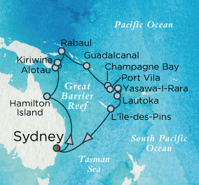 7 Seas Luxury Cruises - Across the Coral Sea Map