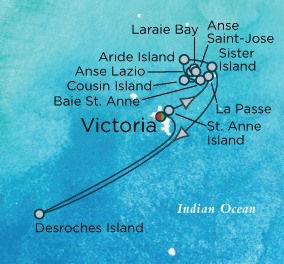 Crystal Esprit Cruise Map Detail Mahe, Seychelles to Mahe, Seychelles March 6-13 2026 - 7 Days