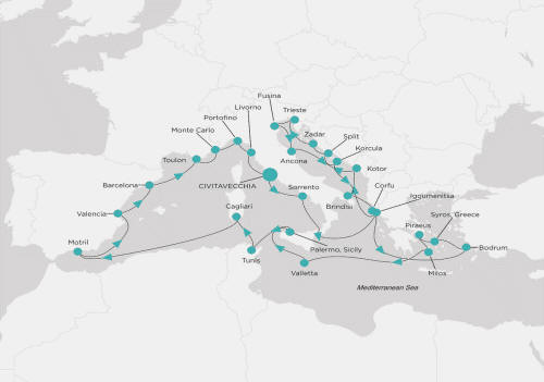 Crystal Cruises, Crystal Grace 2028 Itinerary map