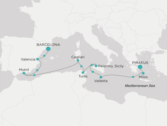 Crystal Cruises, Crystal Grace 2028 Itinerary map