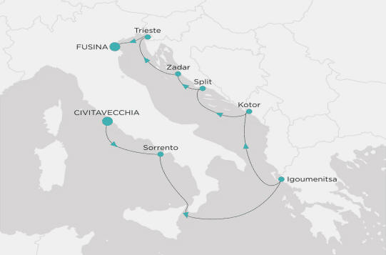 Crystal Cruises, Crystal Grace 2028 Itinerary map
