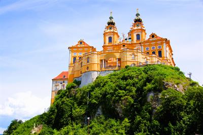 Classic austrian homes dot the hillside overlooking the Danube River in Grein, Austria  | Crystal River Cruises