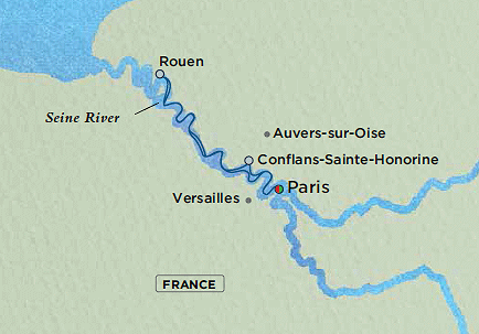 Crystal Luxury Cruises River Debussy Cruise Map Detail Paris, France to Paris, France December 14-21 2024 - 7 Days