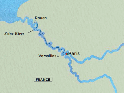 Crystal Luxury Cruises River Debussy Cruise Map Detail Paris, France to Paris, France February 10-15 2018 - 5 Days