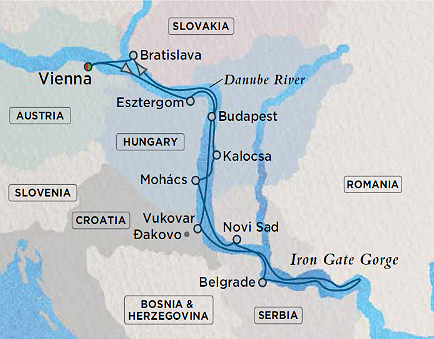 Crystal River Mozart Cruise Map Detail Vienna, Austria to Vienna, Austria July 23 August 3 2017 - 10 Days