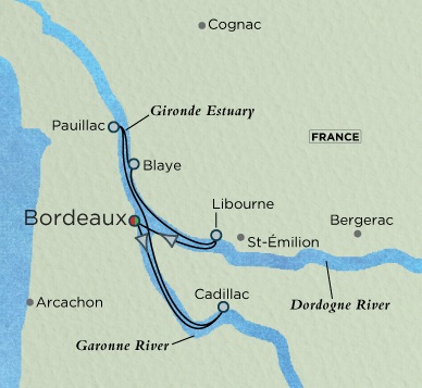 Crystal Luxury Cruises River Ravel Cruise Map Detail Bordeaux, France to Bordeaux, France August 28 September 4 2025 - 7 Days