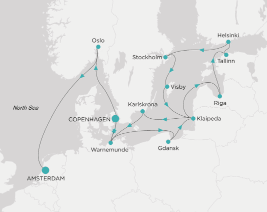 Itinerary map Crystal World Cruises Serenity 2028