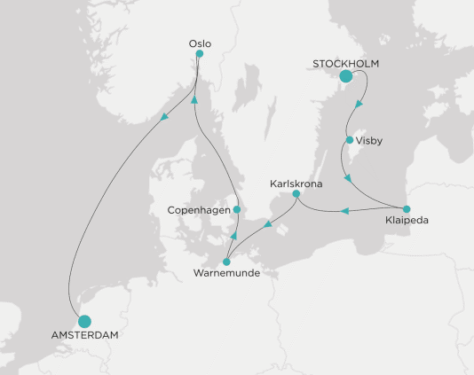 Itinerary map Crystal World Cruises Serenity 2028