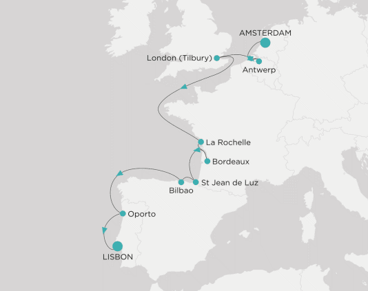 Itinerary map Crystal World Cruises Serenity 2028