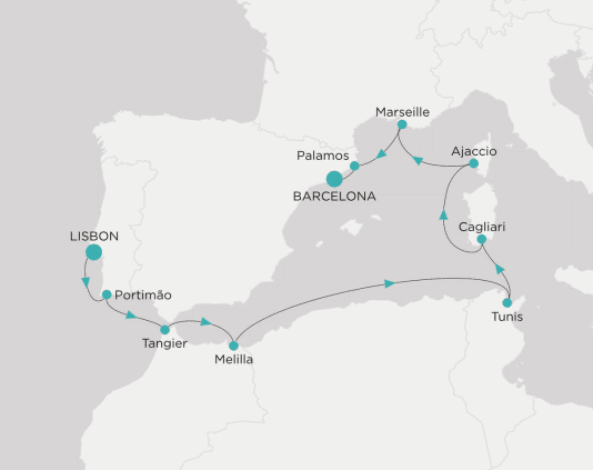 Itinerary map Crystal World Cruises Serenity 2028